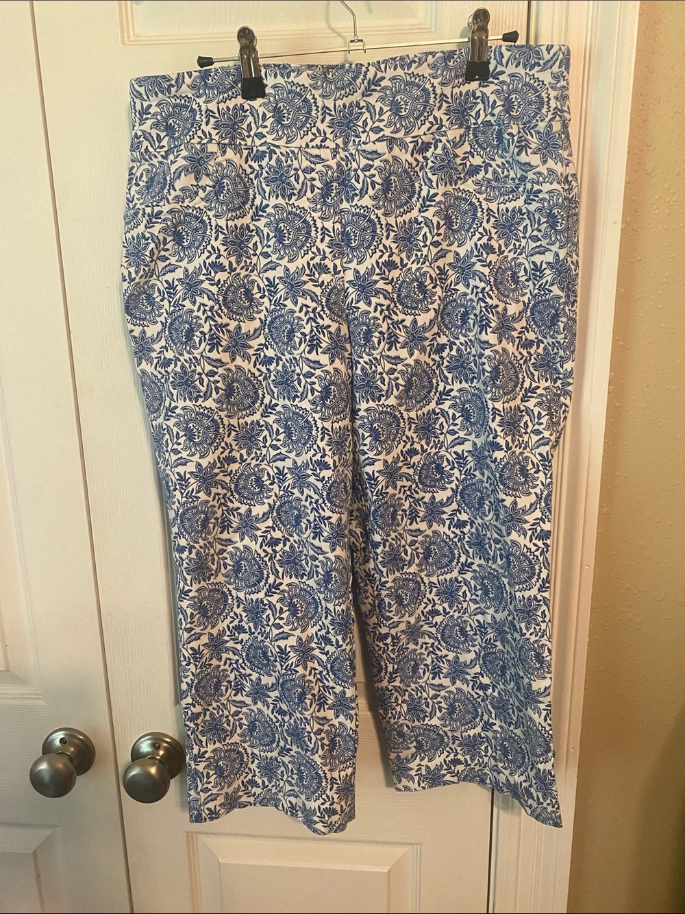 Ruby Rd. White Pants with Blue Floral Print